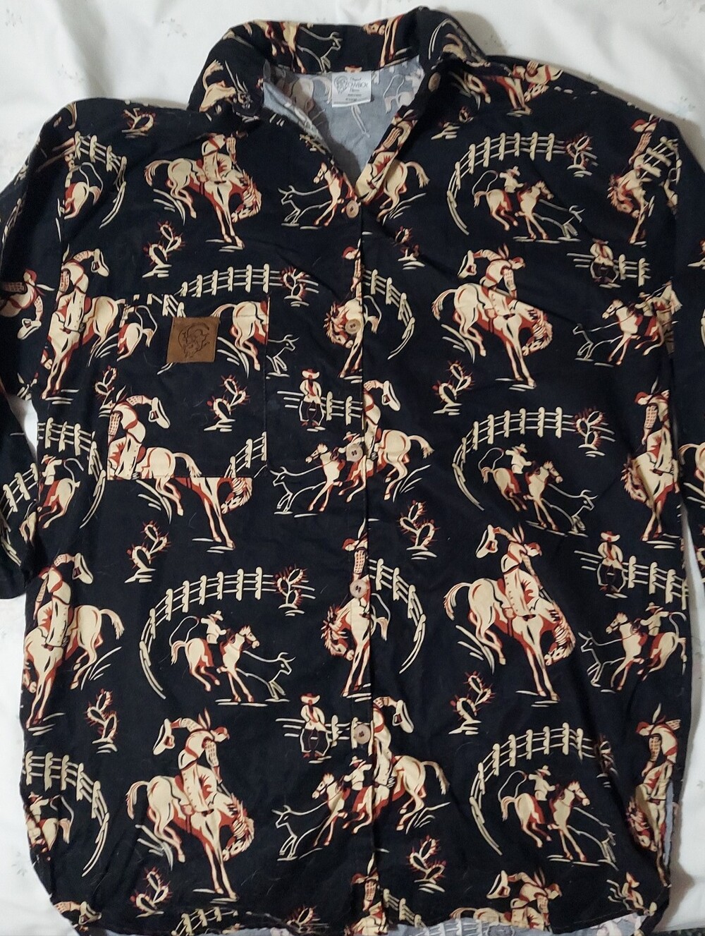 Original Cowboy Pajamas Black And Tan Xl Rodeo Western Sleepshirt Gown